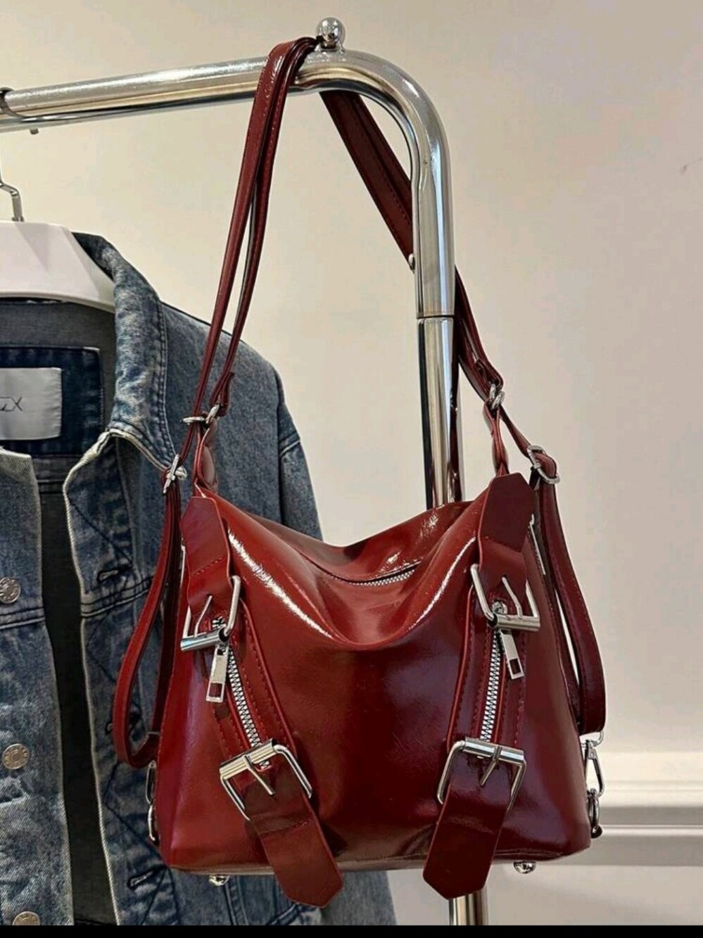 BRAND NEW ** Patent Leather Shoulder Bag in Deep Red